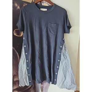 SACAI Women's Blue Side Insert Striped Silver Gromet T Shirt Dress Size 3 TP01